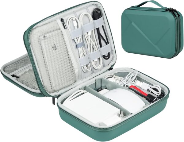 71rQ6mvwG6L._AC_SL1500_.jpg EVA Electronic Accessories Storage Case Large Shockproof Waterproof Storage Bag for Electronics Organizer Portable Cable Storage Bag for Travel or Work (Green, Double Layer)