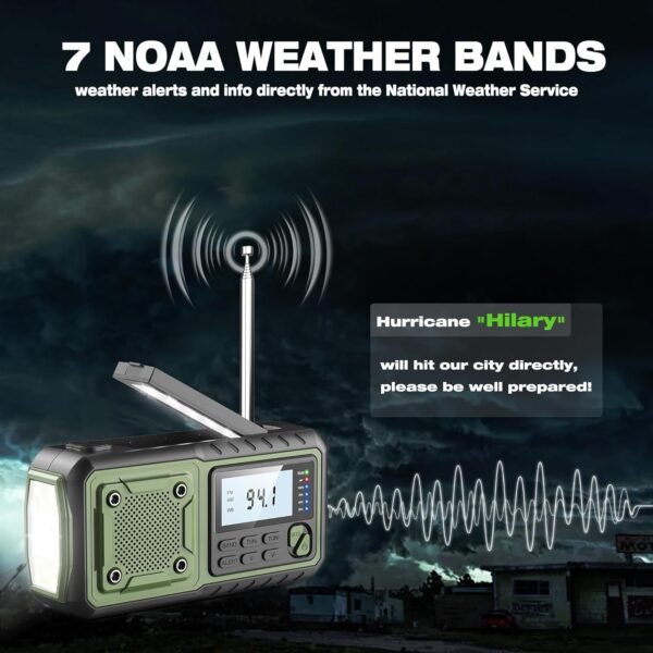 71sQjKoArgL._AC_SL1500_.jpg Crank Emergency Radio 5000mAh, Weather Radio, Solar Radios Battery Operated, NOAA/AM/FM Weather Alert Radios with Power Bank Phone Charger, SOS Alarm, Flashlight & Reading Lamp Indoor Outdoor