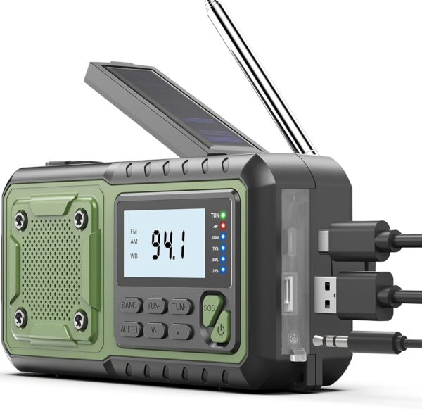 71sV-rbl0PL._AC_SL1500_.jpg Crank Emergency Radio 5000mAh, Weather Radio, Solar Radios Battery Operated, NOAA/AM/FM Weather Alert Radios with Power Bank Phone Charger, SOS Alarm, Flashlight & Reading Lamp Indoor Outdoor