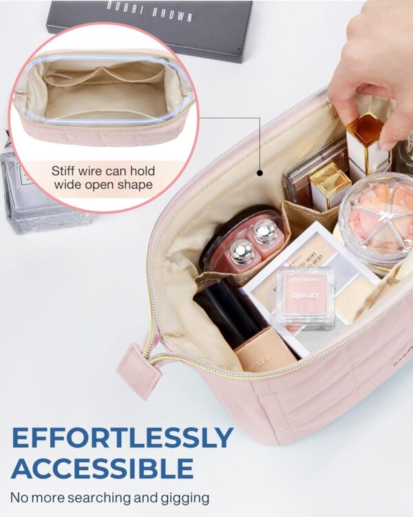71t9mhrHNL._AC_SL1500_.jpg BAGSMART Makeup Bag Travel Toiletry Bag, Puffy Padded Make Up Bags for Women Makeup Organizer Case, Wide-open Pouch Purse Travel Essentials Toiletries Accessories Brushes, Pink