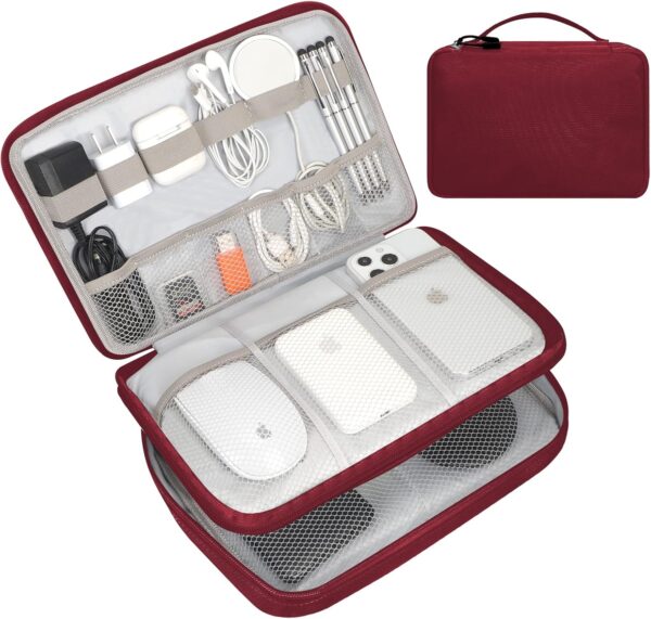 71tYZ3e3l3L._AC_SL1500_.jpg FYY Electronic Organizer, Travel Cable Organizer Bag Pouch Electronic Accessories Carry Case Portable Waterproof Double Layers All-in-One Storage Bag for Cable, Cord, Charger, Phone, Hard Drive Red