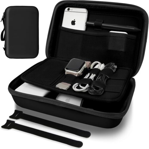 Hard Travel Electronic Organizer Case for Power Bank Chargers Cables USB Flash Drive SD Card Electronics & Backpack Organizer Travel Case Small Portable Accessories Bag, Black