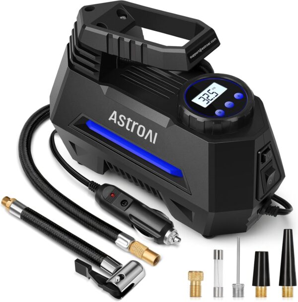 71tkH22So9L._AC_SL1500_.jpg AstroAI Tire Inflator Portable Air Compressor Tire Air Pump for Car Tires - Car Accessories, 12V DC Auto Pump with Digital Pressure Gauge, Emergency LED Light for Bicycle, Balloons, Blue