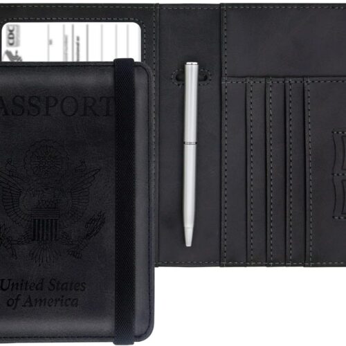71u4DzDLgUL._AC_SL1500_.jpg Passport Holder Combo,Leather Rfid Blocking Passport Id Organize Travel Wallet Cover Case Slot Passport Protectors Book for Girls Women Men(Black)