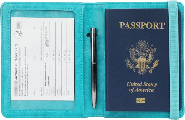 GDTK Leather Passport Holder Cover Case RFID Blocking Travel Wallet (Sky Blue)