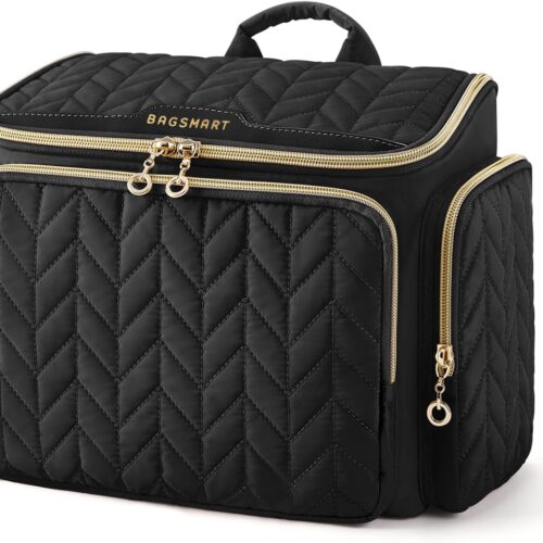 71ubabvC0XL._AC_SL1500_.jpg BAGSMART Travel Toiletry Bag, Large Wide-open Travel Bag for Toiletries, Makeup Cosmetic Travel Bag with Handle-Black