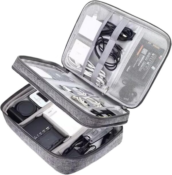 71v8gPuS4zL._AC_SL1500_.jpg 2 Layer Electronic Organizer,Cable Travel Organizer Bag, Electronic Accessories Travel Case For Adapter Plugs,Cable, Gadgets, Cord, Charger, Phone, Earphone, Large (Grey)