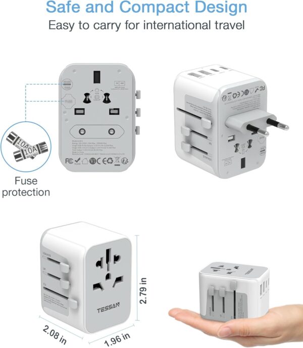 71vKUAlvKsL._AC_SL1500_.jpg TESSAN Universal Travel Adapter, International Power Adapter 5.6A 28W 3 USB C 2 USB A Ports, Travel Worldwide Plug Adaptor, Outlet Wall Charger for Europe UK EU AUS (Type C/G/A/I)