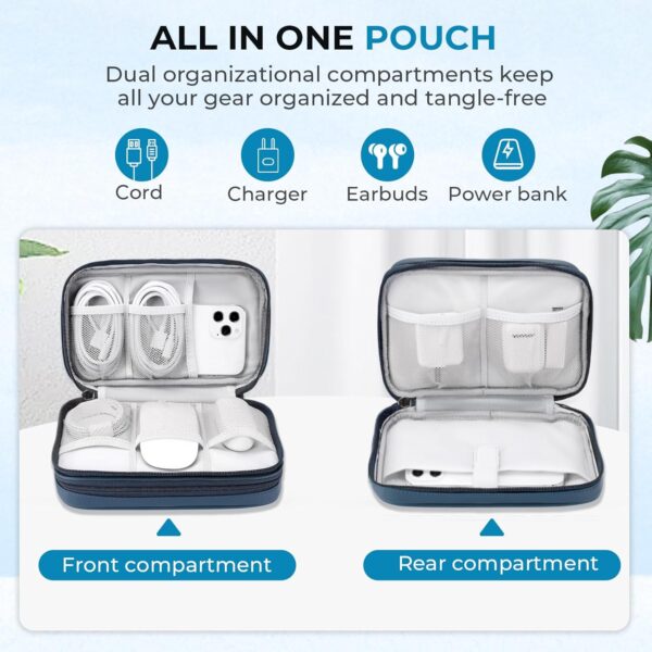 FYY Electronic Organizer, Large Travel Cable Organizer Bag Electronic Accessories Carry Case Pouch Portable Waterproof Double Layers All-in-One Storage Bag for Cable, Cord, Charger, Blue