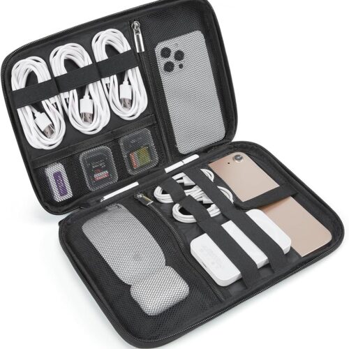 71vvDzSJLlL._AC_SL1500_.jpg BAGSMART Electronics Travel Organizer Case for 10.2 Inch Tablets, Tech Pouch Essentials for Power Bank, SD Cards, Cord and Cable Storage Bag, Black