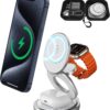 3 in 1 Charging Station for Apple Magsafe Travel Charger for Multiple Devices Aluminum Foldable Magnetic Wireless Charger with 360 Rotating for iPhone 16/15/14/13/12 Series,for iWatch,for Airpods