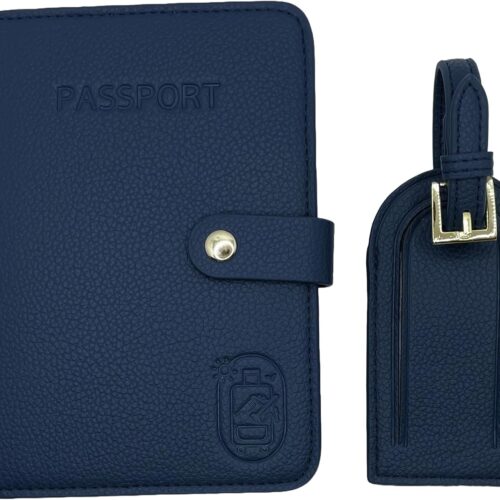 71x4IuziyxL._AC_SL1500_.jpg Passport Holder for Travel RFID and Airtag Slot for Women/Men, Faux Leather Passport Holder & Travel Wallet with Security Luggage Tag (Navy Blue)