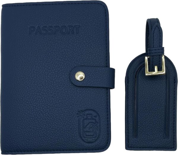 Passport Holder for Travel RFID and Airtag Slot for Women/Men, Faux Leather Passport Holder & Travel Wallet with Security Luggage Tag (Navy Blue)
