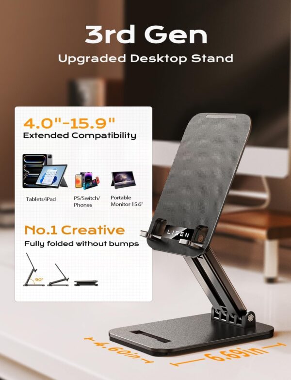 71xEKzMKfbL._AC_SL1500_.jpg LISEN Tablet Stand for iPad Stand Holder Desk, Foldable Home Office Desk Accessories Travel for iPad Holder Dorm College Essentials Portable Monitor Stand Fits Tabs Kindle iPhone 4-15.9" Black