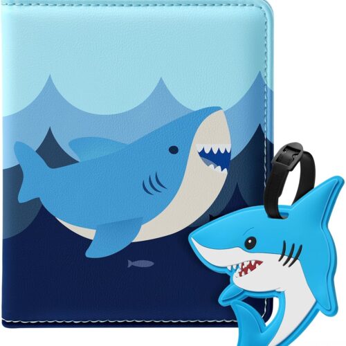 71xmzJxHEZL._AC_SL1500_.jpg Slohif Kids Passport Holder Lugguage Tag Set Suitcase Cover Wallet Case for Travel Boys Women – Cute Leather Passport Book Personalized Organizer Card Protector Sleeve Essentials Slim Carrier Shark