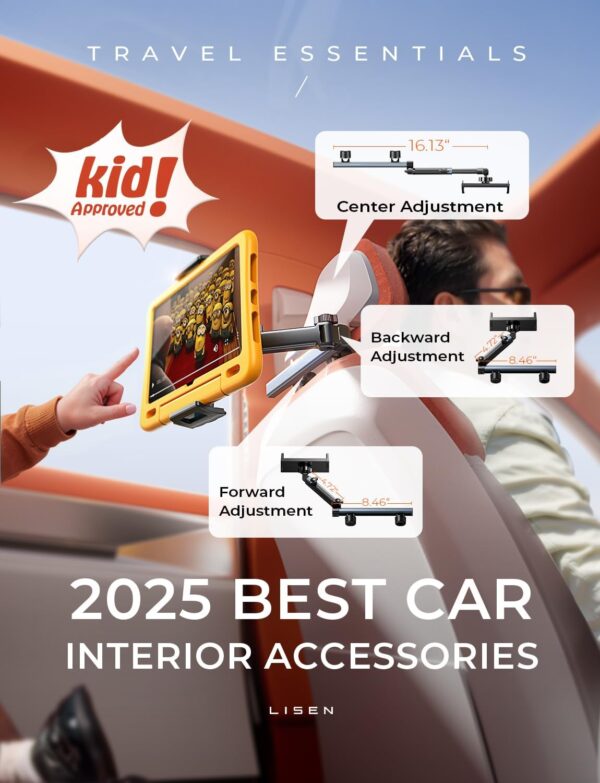 71yMdUxcgmL._AC_SL1500_.jpg LISEN 3 in 1 for iPad Holder for Car Accessories for Women Interior Road Trip Essentials Camping Tablet Holder Backseat Car Organizer Car TV for Backseat Headrest iPad Car Mount Kids Fire Tablet