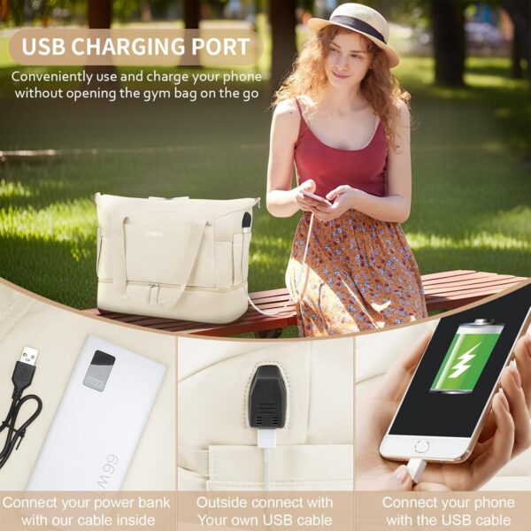 71z9TZtfQSL._AC_SL1500_.jpg ETRONIK Gym Bag for Women, Personal Item Travel Bag with Shoes Compartment, Weekender Overnight Duffel Bag with Wet Pocket & USB Charging Port, Carry On Bag for Women, Travel, Gym, Weekend (Beige)