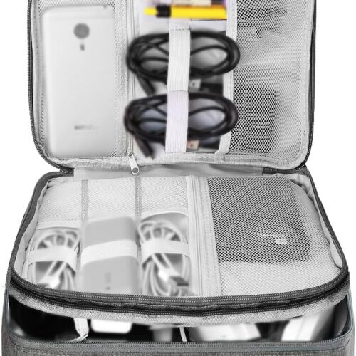 HCFGS Travel Electronics Organizer,Travel Cord Organizer Case,Tech Storage Bag Extra Large 3-Layers Universal Carry Cable Storage Bag for Phone, Cord, iPad (Grey)