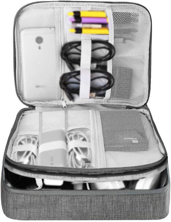 HCFGS Travel Electronics Organizer,Travel Cord Organizer Case,Tech Storage Bag Extra Large 3-Layers Universal Carry Cable Storage Bag for Phone, Cord, iPad (Grey)