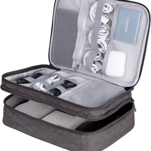 813Ev8dQfL._AC_SL1500_.jpg LENTION Cable Electronics Organizer Bag Pouch, Travel Accessories Carry Case Waterproof Double Layers All-in-One Storage Bag Carrying for Cord, Charger, Power Bank, Earphone Grey