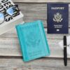 GDTK Leather Passport Holder Cover Case RFID Blocking Travel Wallet (Sky Blue)