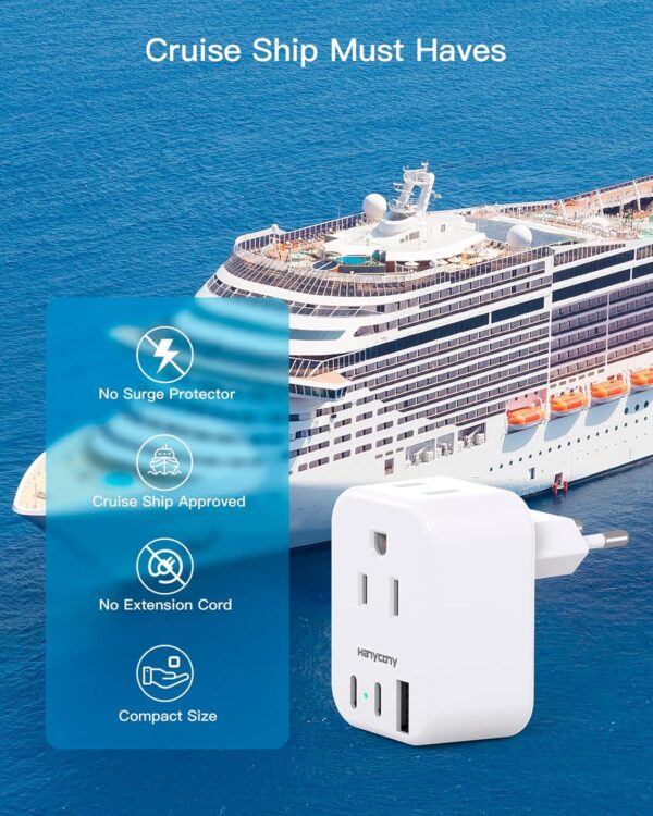 European Travel Plug Adapter for International, HANYCONY Italy Spain Power Adapter 2 Outlets 2 USB C Ports, Type C Adapter Travel Cruise Essentials for US to Most Europe France Germany EU, 2 Pack
