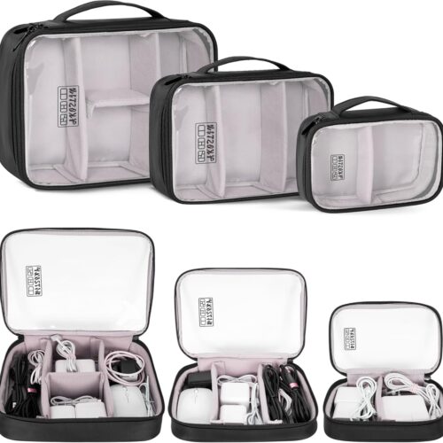 813wMB8F4gL._AC_SL1500_.jpg AKOZLIN Padded 3pcs/set Travel Organizer Office Cord Cable Electronics Accessories Bag Electrical Cord Management Case