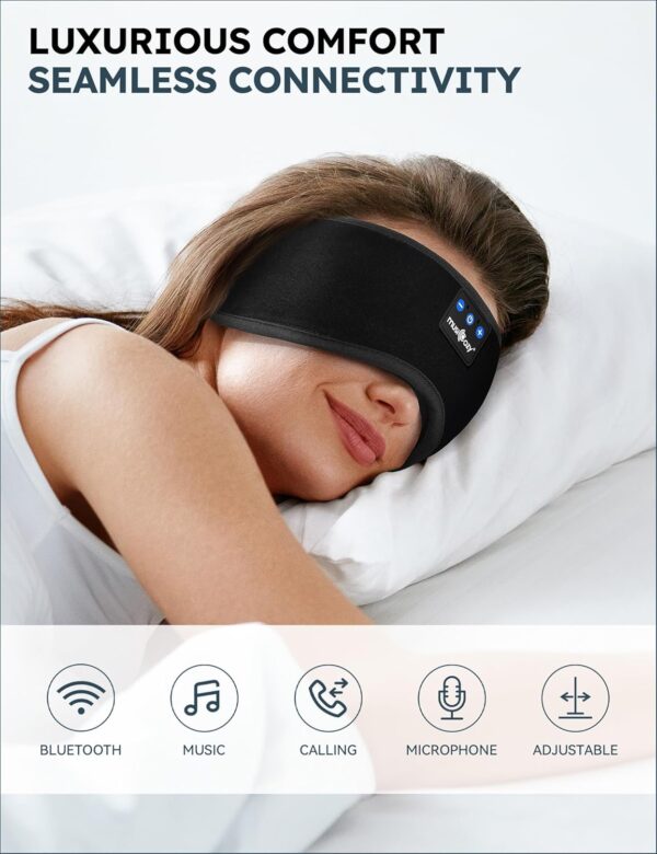 8155qJzu49L._AC_SL1500_.jpg MUSICOZY Sleep Headphones, Bluetooth 5.4 Sleep Mask Headband Headphones Sleeping Eye Mask, Wireless Music Earbuds Earphones with HD Headphones Ultra-Thin Stereo Speakers for Side Sleepers Men Women