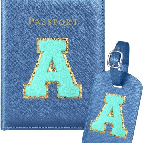 816mzntXFL._AC_SL1500_.jpg Slohif Passport Holder Initial Lugguage Tag Set Suitcase Cover Wallet Case for Travel Women – Leather Letter Passport Book Personalized Organizer Card Protector Sleeve Essentials Slim Carrier Blue A