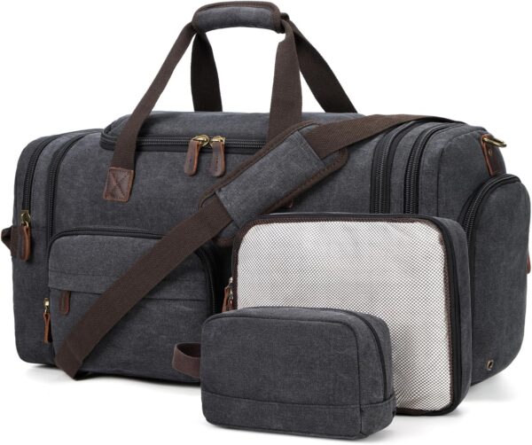 8170LV0aTkL._AC_SL1500_.jpg Mens Duffle Bag for Travel 3Pcs Set Travel Bags for Men 60L Expandable Canvas Bag (Dark Gray)