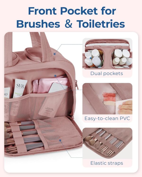 817rh6KV79L._AC_SL1500_.jpg BAGSMART Travel Toiletry Bag, Lightweight Large Wide-open Travel Bag for Women, Puffy Cosmetic Makeup Bag Organizer with Handle for Accessories,Essentials, Toiletries, Dark Pink