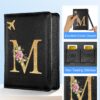 Slohif Initial Passport Holder Cover Wallet Case for Travel Women - Leather Letter Passport Book Family Multiple Personalized Organizer Card Slots Protector Sleeve Essentials Slim Carrier Black M
