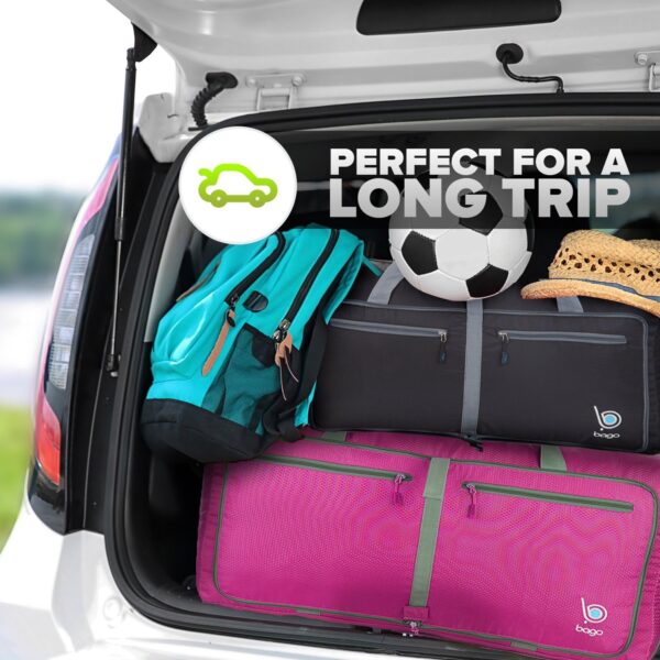 817vX7o5QL._AC_SL1500_.jpg Bago Foldable Duffel Bags for Traveling Women & Men - 60L Medium Packable Duffle Bag for Travel with Shoe Compartment - Water Repellant, Heavy Duty, Lightweight Folding & Collapsible (Pink)