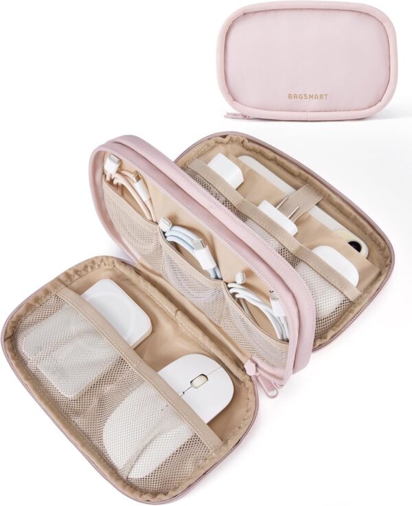817wM05h9TL._AC_SL1500_.jpg BAGSMART Cord Organizer Travel Cable Bag, Compact Tech Electronic Organizer Travel Case, Essentials for Charger, Cable, Phone, Flash drive, Double Layers (Pink)