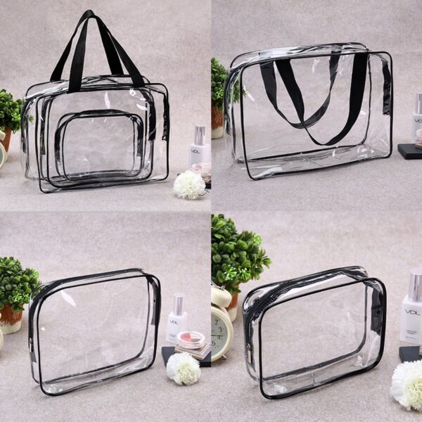819Z1zCi4XL._SL1200_.jpg 3Pcs Crystal Clear PVC Travel Toiletry Bag Kit for Women Men, Waterproof Vinyl Organizer Makeup Bags with Zipper Handle Straps, Cosmetic Bag Pouch Carry on Airport Airline Compliant Bag Handbag