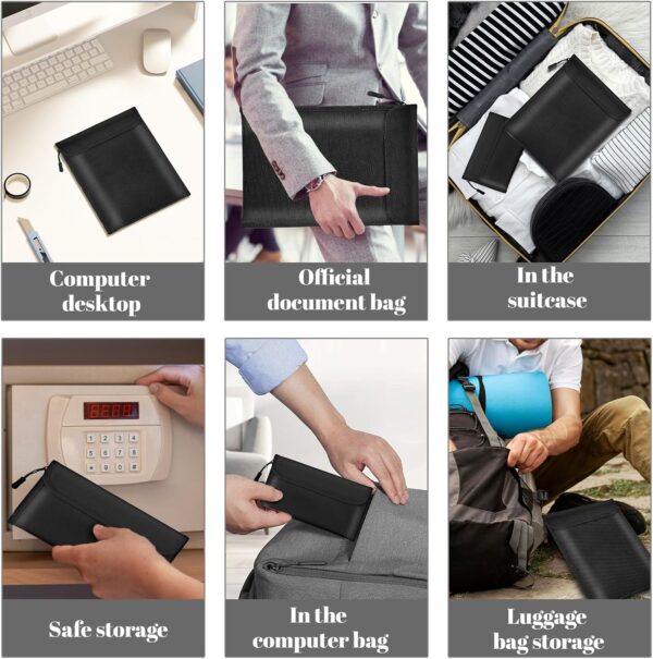 Fireproof Waterproof Document Bag 2000℉ - 3 Pack Fireproof Bags for Cash/Documents with Locking Zipper, Waterproof Money Bag & Passport Holder, Important Document Organizer Pouch (Black)