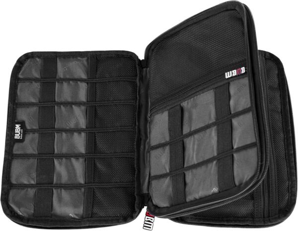 81AEqFFnQLL._AC_SL1500_.jpg BUBM Double Layer Electronic Accessories Organizer, Travel Gadget Bag for Cables, USB Flash Drive, Plug and More, Perfect Size Fits for iPad Mini (Medium, Black)