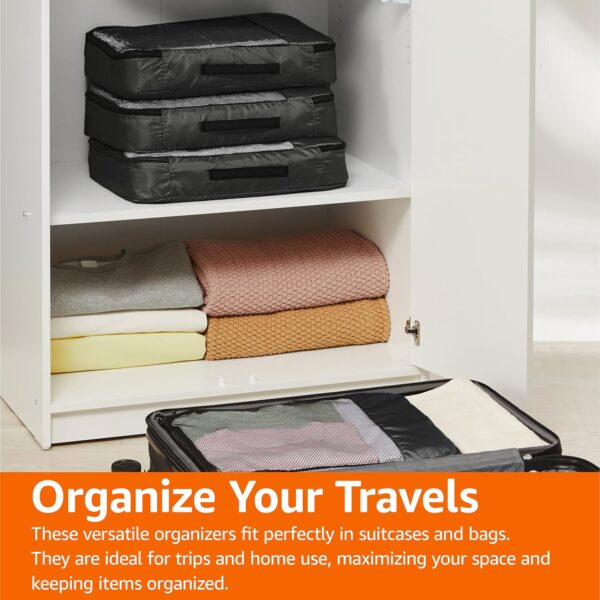 Amazon Basics Large Packing Cubes for Travel, Packing Organizers, 4-Piece-Set With Double Zipper Pulls and Mesh Top Panel, 100% Durable Polyester, Black, 17.5"L x 12.8"W x 3.3"H