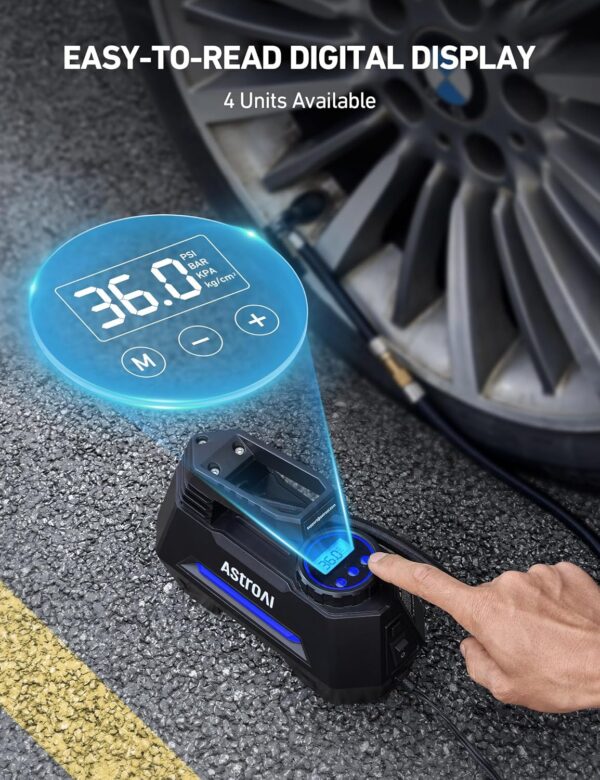 81CAwhYZkML._AC_SL1500_.jpg AstroAI Tire Inflator Portable Air Compressor Tire Air Pump for Car Tires - Car Accessories, 12V DC Auto Pump with Digital Pressure Gauge, Emergency LED Light for Bicycle, Balloons, Blue