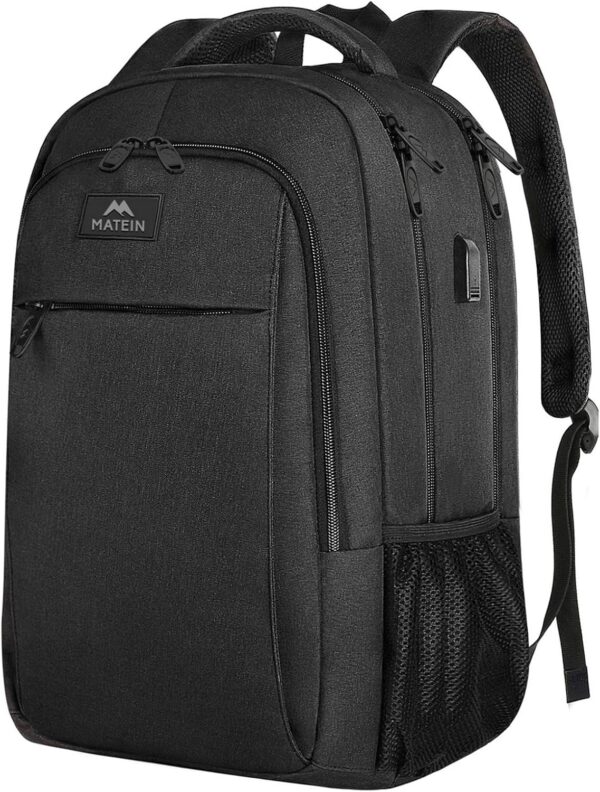 81CNBx2JL._AC_SL1500_.jpg MATEIN Business Laptop Backpack, 15.6 Inch Travel Laptop Bag Rucksack with USB Charging Port, Water-Resistant Bag Daypack for Work College Computer Men Women Backpack, Black