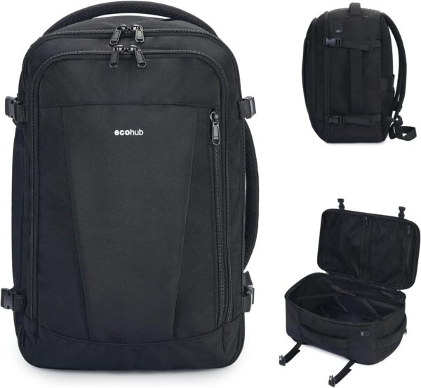 81CcEZYwlKL._AC_SL1500_.jpg ECOHUB Travel Backpack 18x14x8 Spirit Airlines Personal Item Bag Carry On Backpack 13 Pockets Large Work Casual Daypack for men Airline Approved Waterproof Gym Backpack with Charging Port, Black