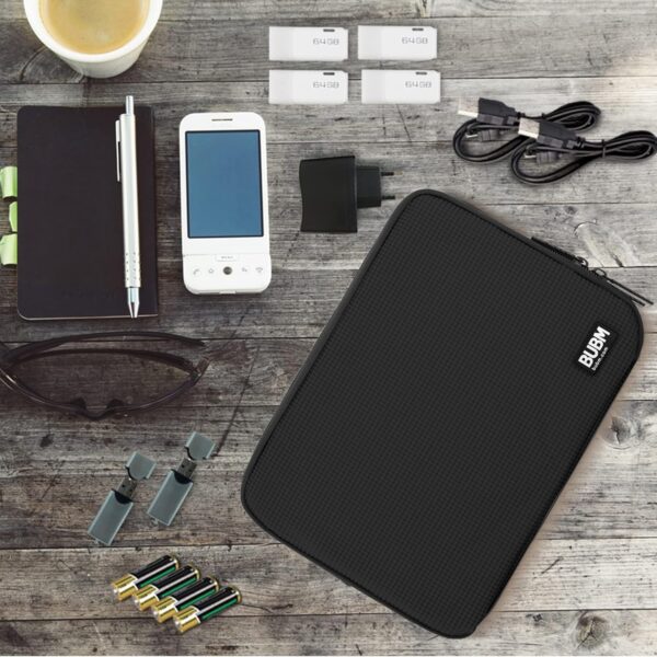 81DVgGXqakL._AC_SL1500_.jpg BUBM Double Layer Electronic Accessories Organizer, Travel Gadget Bag for Cables, USB Flash Drive, Plug and More, Perfect Size Fits for iPad Mini (Medium, Black)