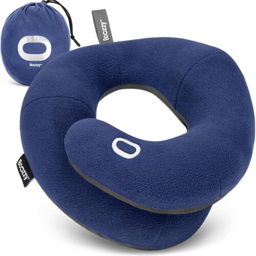 81DxyinQWyL._AC_SL1500_.jpg BCOZZY Travel Neck Pillow for Airplane – Patented Double Support for Head, Neck, and Chin. Best for Long Flights, Plane Sleeping, and Car Rides. Adjustable Size. Fully Washable. Carry Bag. Large, Navy