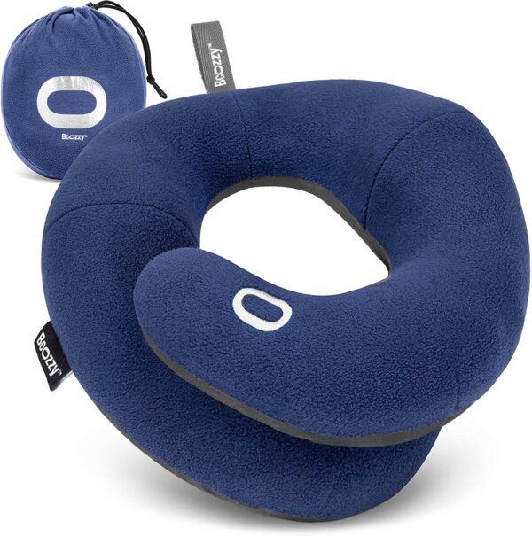 81DxyinQWyL._AC_SL1500_.jpg BCOZZY Travel Neck Pillow for Airplane – Patented Double Support for Head, Neck, and Chin. Best for Long Flights, Plane Sleeping, and Car Rides. Adjustable Size. Fully Washable. Carry Bag. Large, Navy