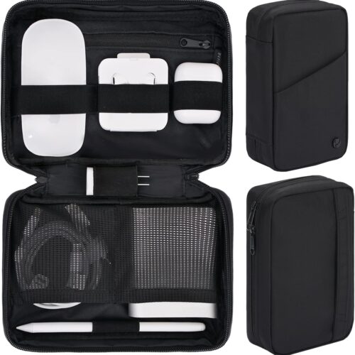 Purevave Electronics Organizer, Tech Pouch for Travel, Compact Small Travel Cable Bag for Cord, Phone Charger, USB Drive, SD Card and Power Bank Black