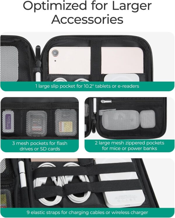 81F0RNz4kSL._AC_SL1500_.jpg BAGSMART Electronics Travel Organizer Case for 10.2 Inch Tablets, Tech Pouch Essentials for Power Bank, SD Cards, Cord and Cable Storage Bag, Black