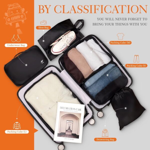 81FIaxkcfwL._AC_SL1500_.jpg HOTOR Packing Cubes for Suitcases - 6 Pieces, Light Packing Cubes for Travel, Premium Suitcase Organizer Bags Set, Space-Saving Luggage Organizers, Travel Accessories and Essentials, Black