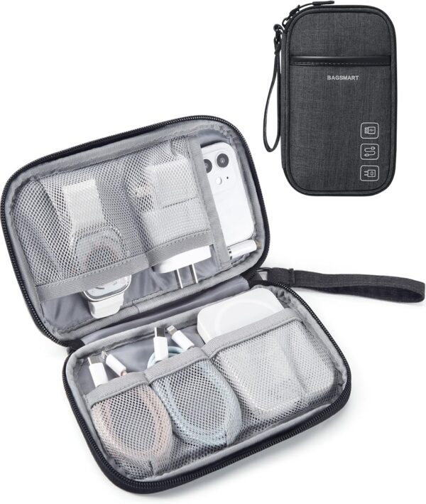 81FTgIBeftL._AC_SL1500_.jpg BAGSMART Cord Organizer Travel Cable Organizer Bag Tech Electronic Organizer Travel Case, Travel Essentials for Charger, Cable, Phone, Flash drive, Single Layer - Black