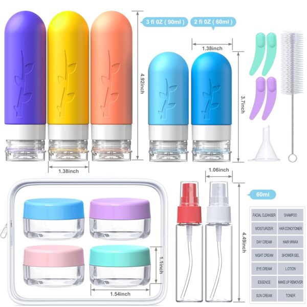 81IDHWHlVqL._SL1500_.jpg 19pack Travel Bottles for Toiletries, TSA Approved Silicone Travel Size Containers for toiletries, Refillable & Leakproof Travel shampoo and conditioner bottles