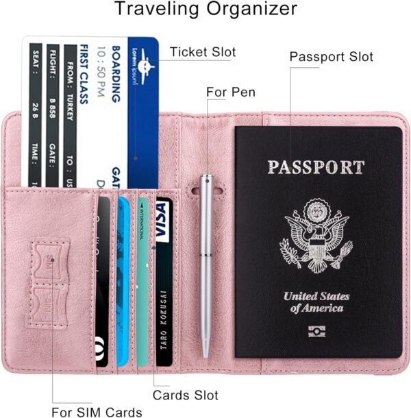 81IU869w4UL._AC_SL1500_.jpg WALNEW Passport Holder for Travel, RFID Passport Cover Wallet for Women Men, PU Leather Passport Book Card Holder Case with Pen, Travelling Essentials for Flying